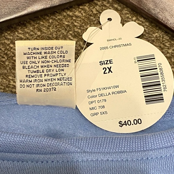 Blue 2X Christmas Sweatshirt embroidered snowman and rabbit “Silent Night” - Picture 4 of 4